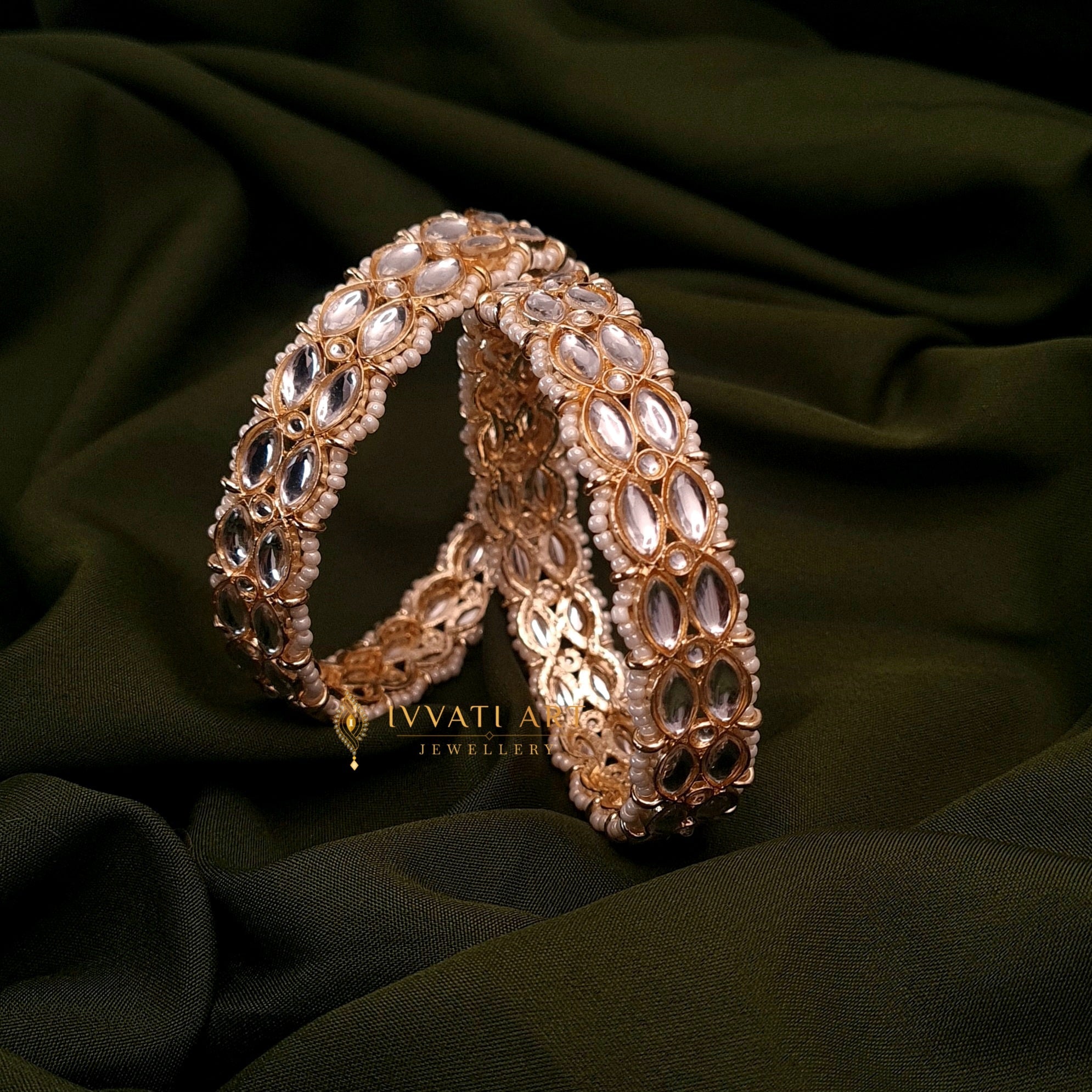 Kundan Kada with Pearl Detailing jewellery - Bracelet | Ivvati Art Jewellery