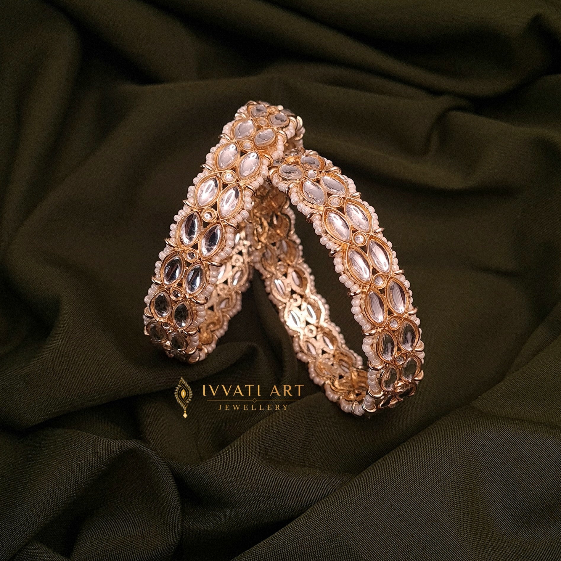 Kundan Kada with Pearl Detailing jewellery - Bracelet | Ivvati Art Jewellery