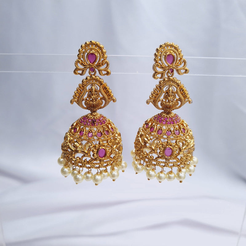 Lakshmi Gold Plated Copper Jhumka – Traditional Ethnic Earrings jewellery - Jhumka | Ivvati Art Jewellery