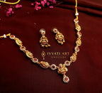 Lakshmi Motif Ruby Necklace Set jewellery - Copper | Ivvati Art Jewellery