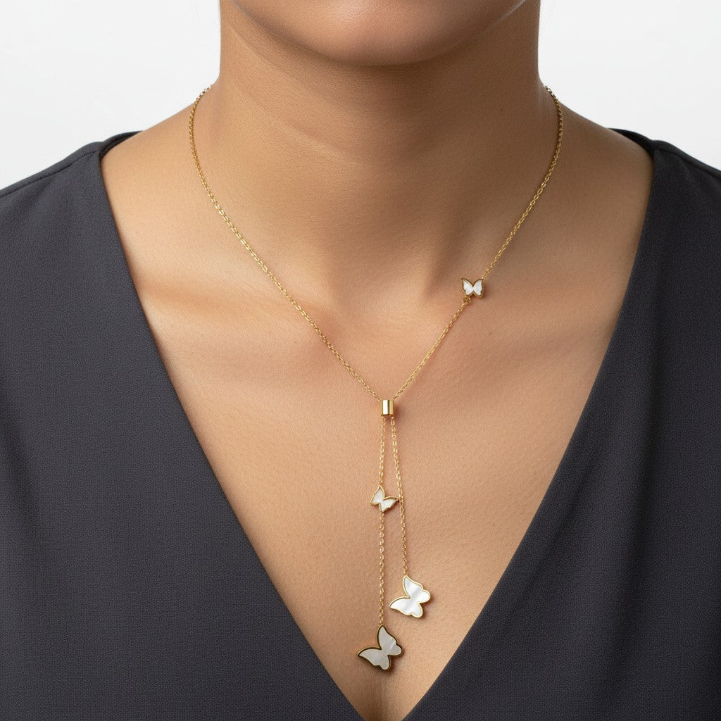 Layered butterfly necklace for women with multiple gold butterfly charms