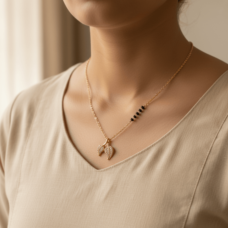 Leaf Design Mangalsutra for Women – Gold Daily Wear | Aarini jewellery - Mangalsutra | Ivvati Art Jewellery