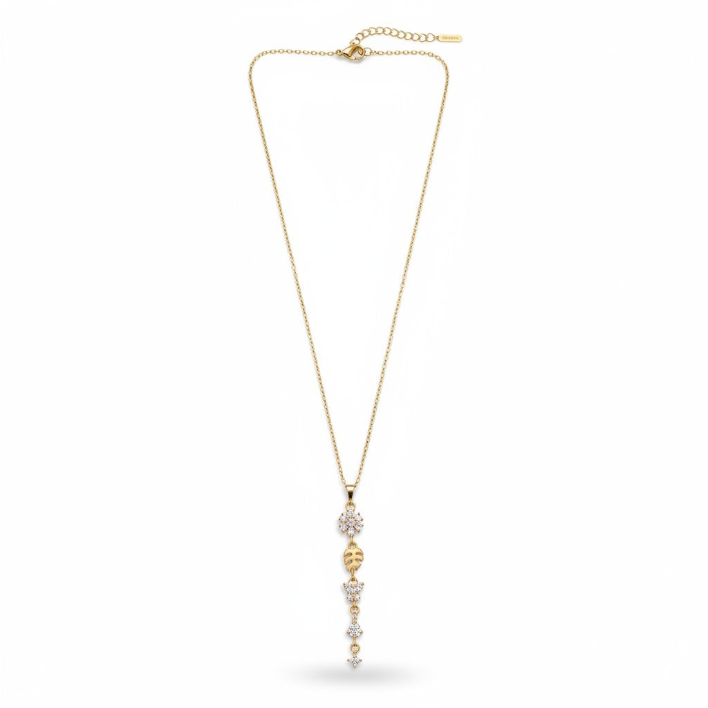 Long floral pendant necklace for women with bee and star drop details