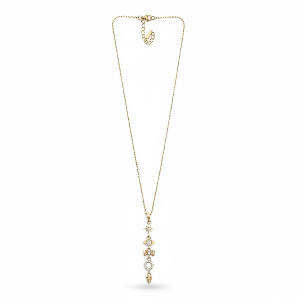 Long gold flower pendant necklace for women for party and festive wear