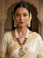 Traditional Meenakari multistrand pearl necklace with matching earrings for women