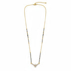 Modern V shape mangalsutra necklace for women with black beads and CZ stone detailing | Ivvati Art Jewellery