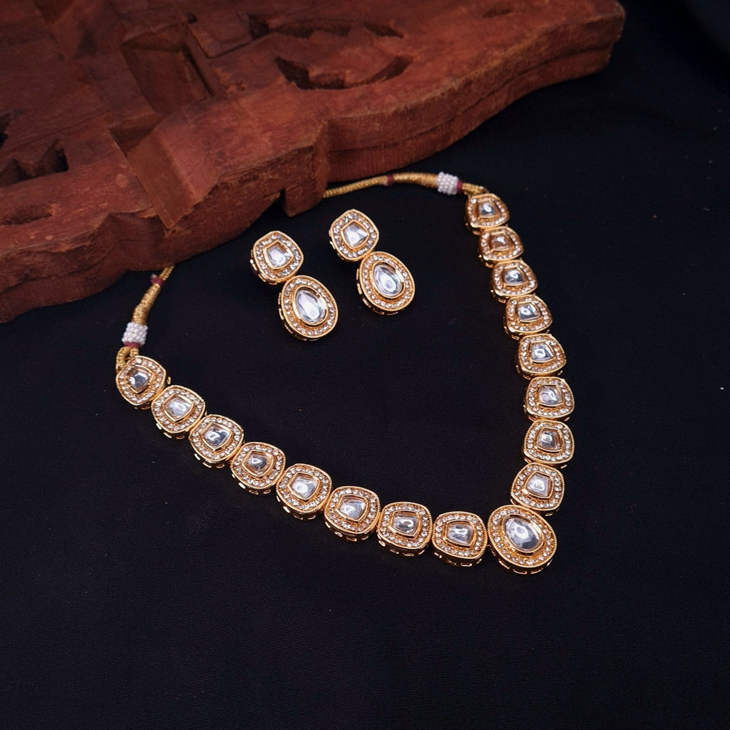Naira Uncut Polki Necklace Set in Gold Finish jewellery - Uncut Kundan | Ivvati Art Jewellery