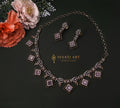 American diamond necklace set with blush pink square stone drops and matching earrings