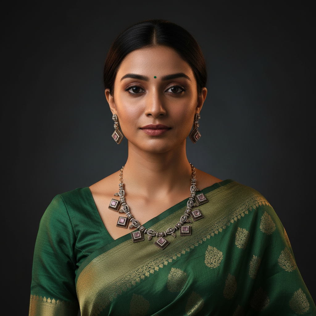 Nayantara American Diamond Necklace Set with Blush Pink Square Drops