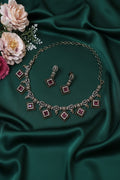 Nayantara American Diamond Necklace Set with Ruby Square Drops