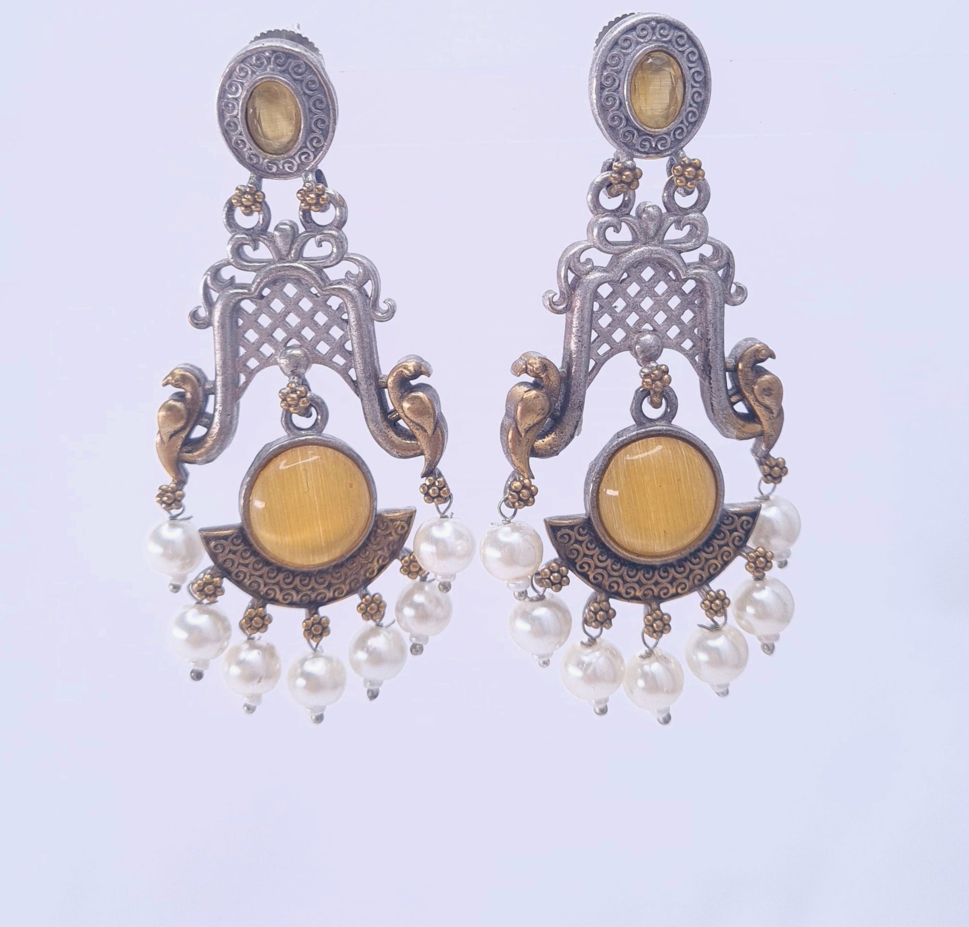 Oxidized Brass Earrings with Monalisa Stone Accent jewellery - Earrings | Ivvati Art Jewellery