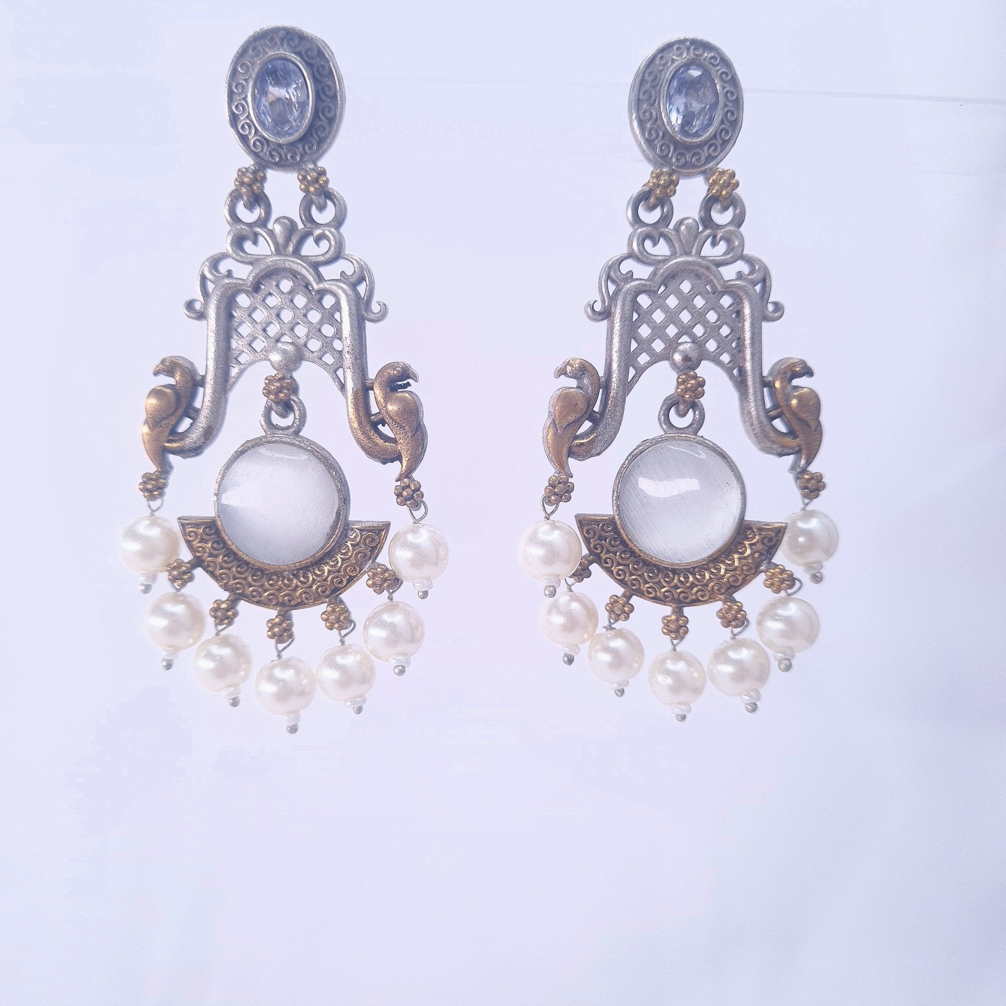 Oxidized Brass Earrings with Monalisa Stone Accent jewellery - Earrings | Ivvati Art Jewellery
