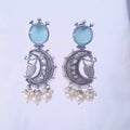 Oxidized Moon & Dancer Earrings with Blue Monalisa Stone jewellery - Earrings | Ivvati Art Jewellery