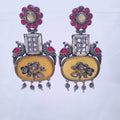 Oxidized Peacock Earrings with Yellow Enamel & Floral Kundan jewellery - Earrings | Ivvati Art Jewellery