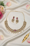 Padmavati Kundan Choker Necklace Set with Ruby Stone & Pearl Drops