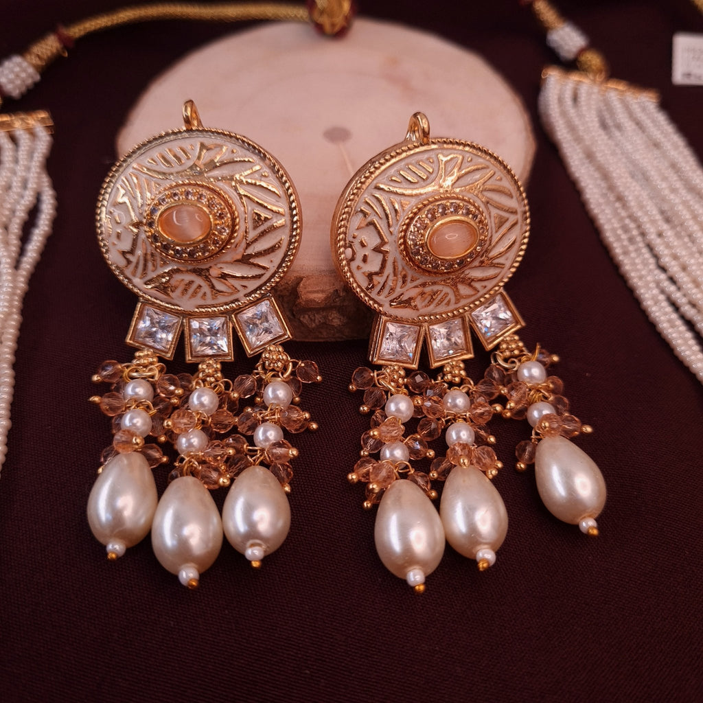 Peach Blush CZ Long Necklace Set jewellery - JEWELLERY SET | Ivvati Art Jewellery