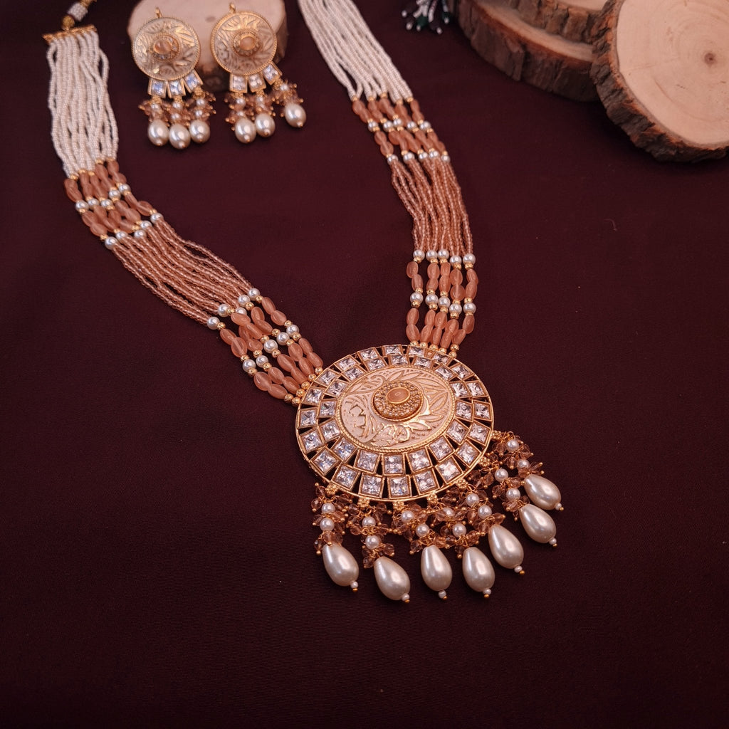 Peach Blush CZ Long Necklace Set jewellery - JEWELLERY SET | Ivvati Art Jewellery