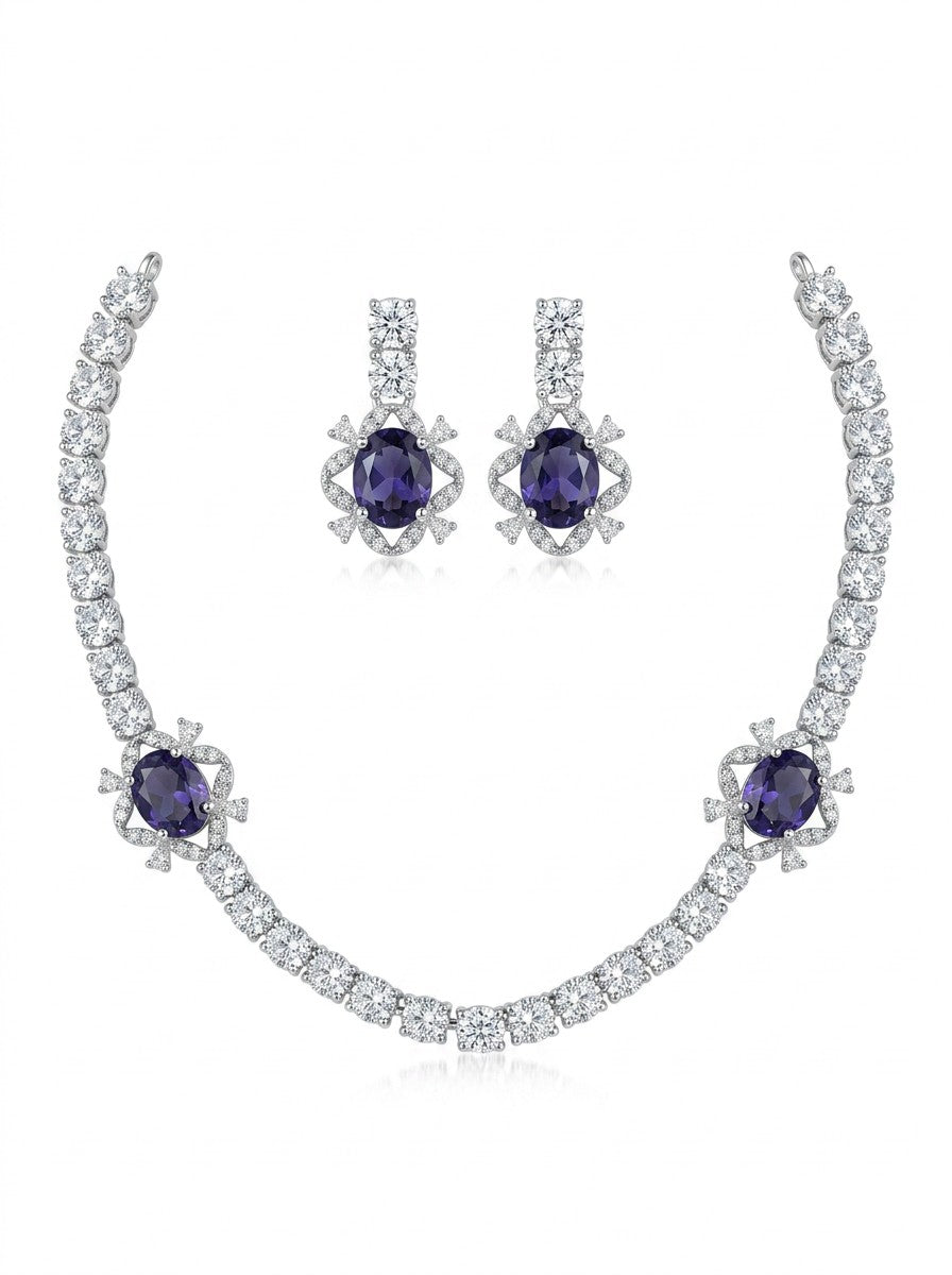 Purple American Diamond CZ necklace with matching earrings by Ivvati
