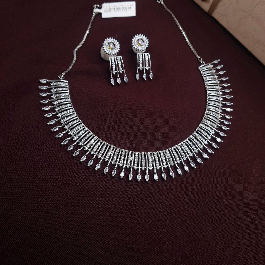 Radiant CZ Silver Necklace Set with Dangling Drops jewellery - JEWELLERY SET | Ivvati Art Jewellery
