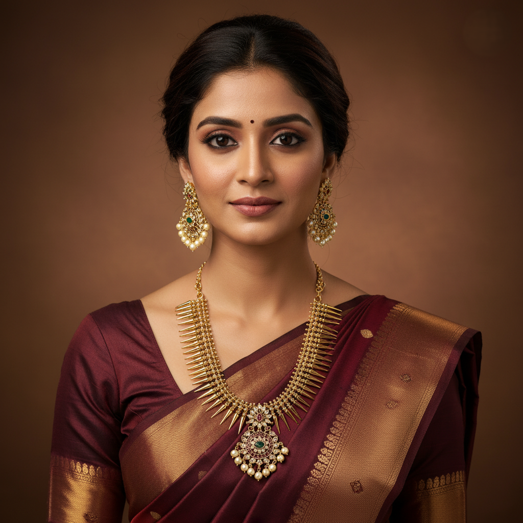 Rajeshwari Temple Spike Necklace Set with Kundan & Pearl Drops