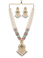 Rajwadi Meenakari bridal pearl jewellery set with floral pendant and earrings by Ivvati Art Jewellery