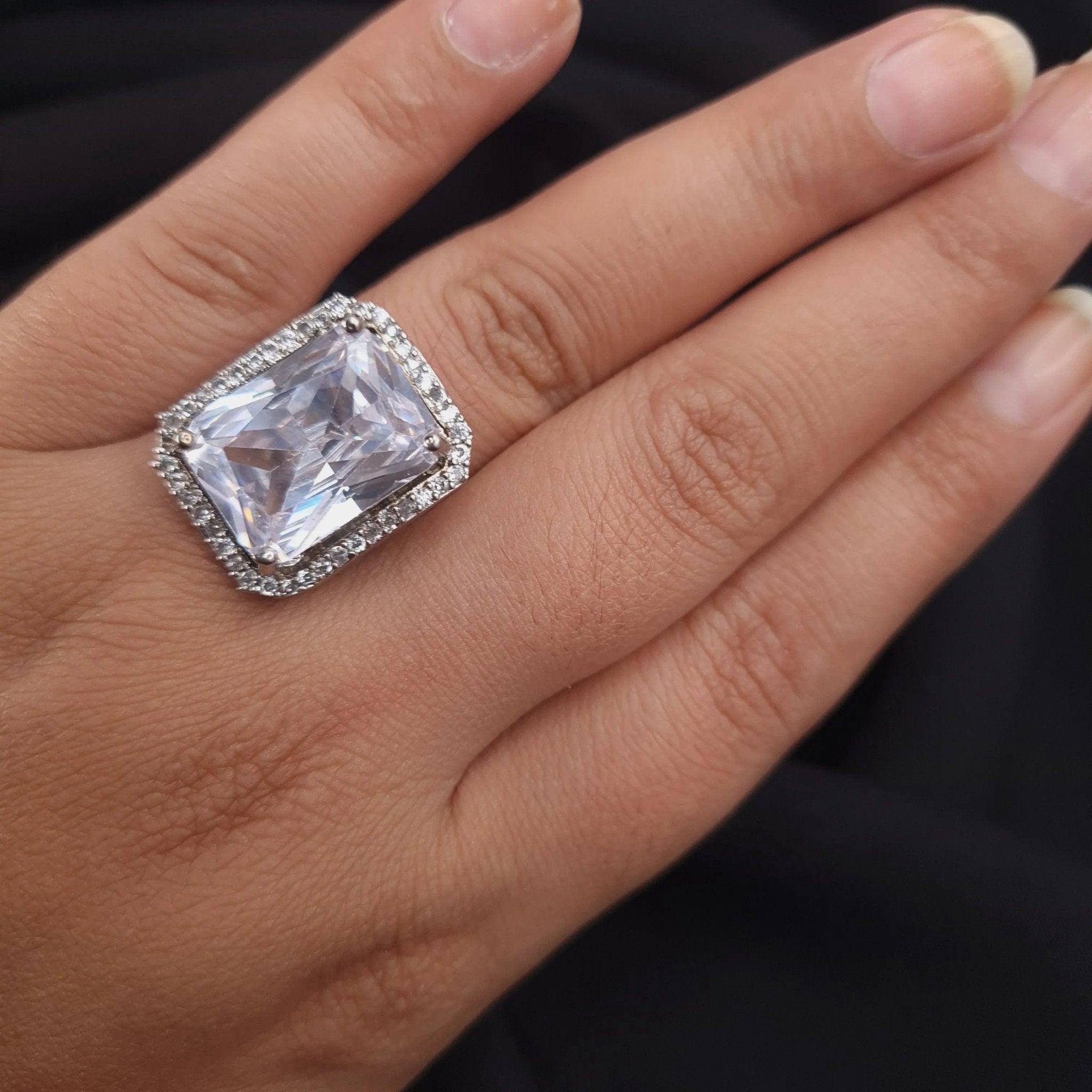 Rectangle CZ Solitaire Stone Ring jewellery - Rings | Ivvati Art Jewellery