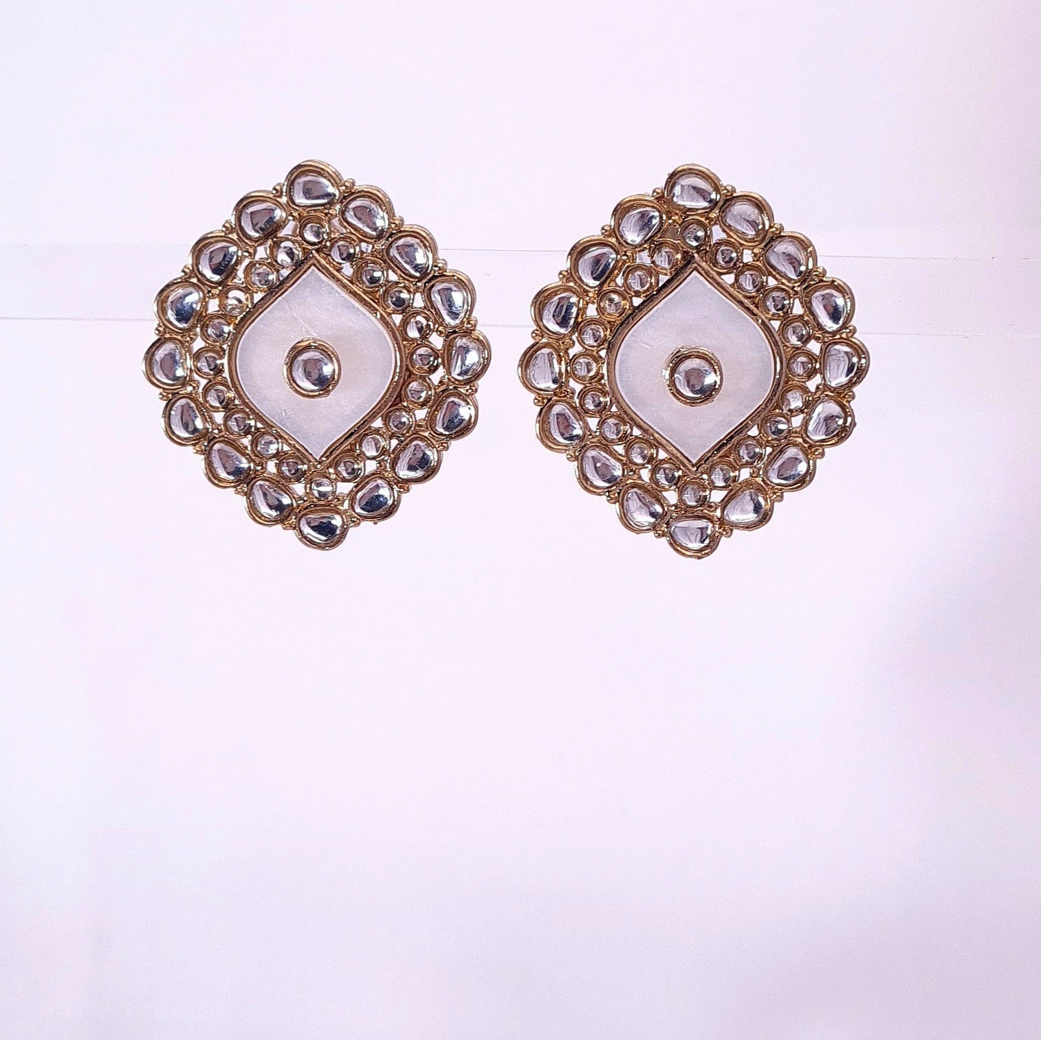Regal Polki Stud Earrings with Motif jewellery - Earrings | Ivvati Art Jewellery