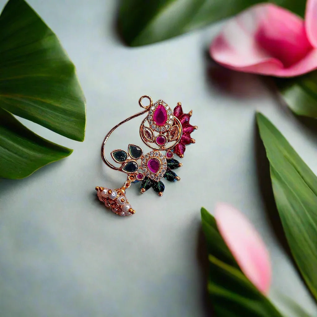 Maharashtrian Copper Nath Red and Green Stone