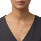 Round solitaire gold necklace for women with clear stone pendant