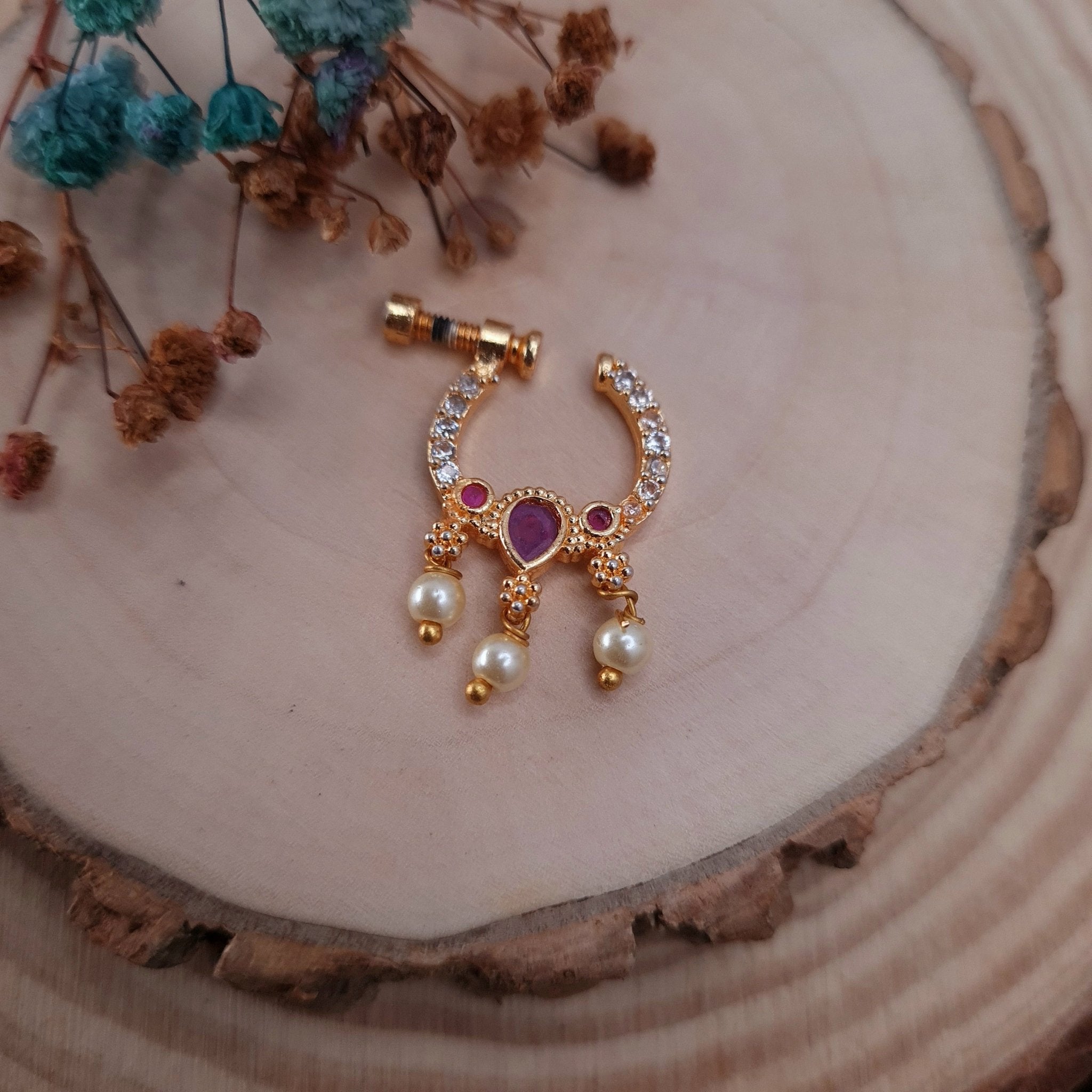 Royal Drop Copper CZ Nose Ring jewellery - Nose Ring | Ivvati Art Jewellery