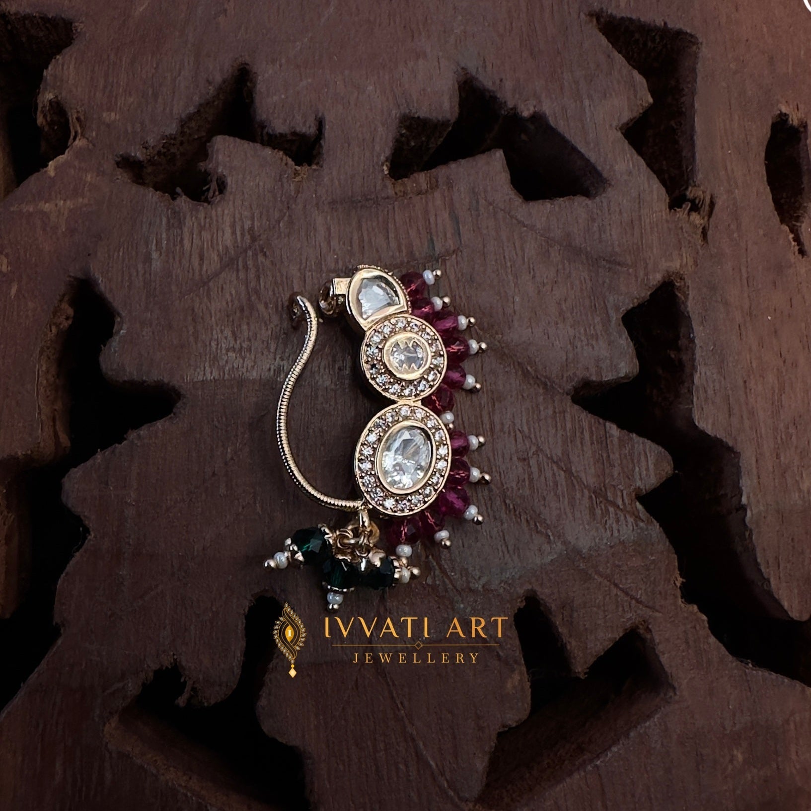Royal Kundan Nath with Ruby Detailing – Ivvati Art Jewellery jewellery - NATH | Ivvati Art Jewellery