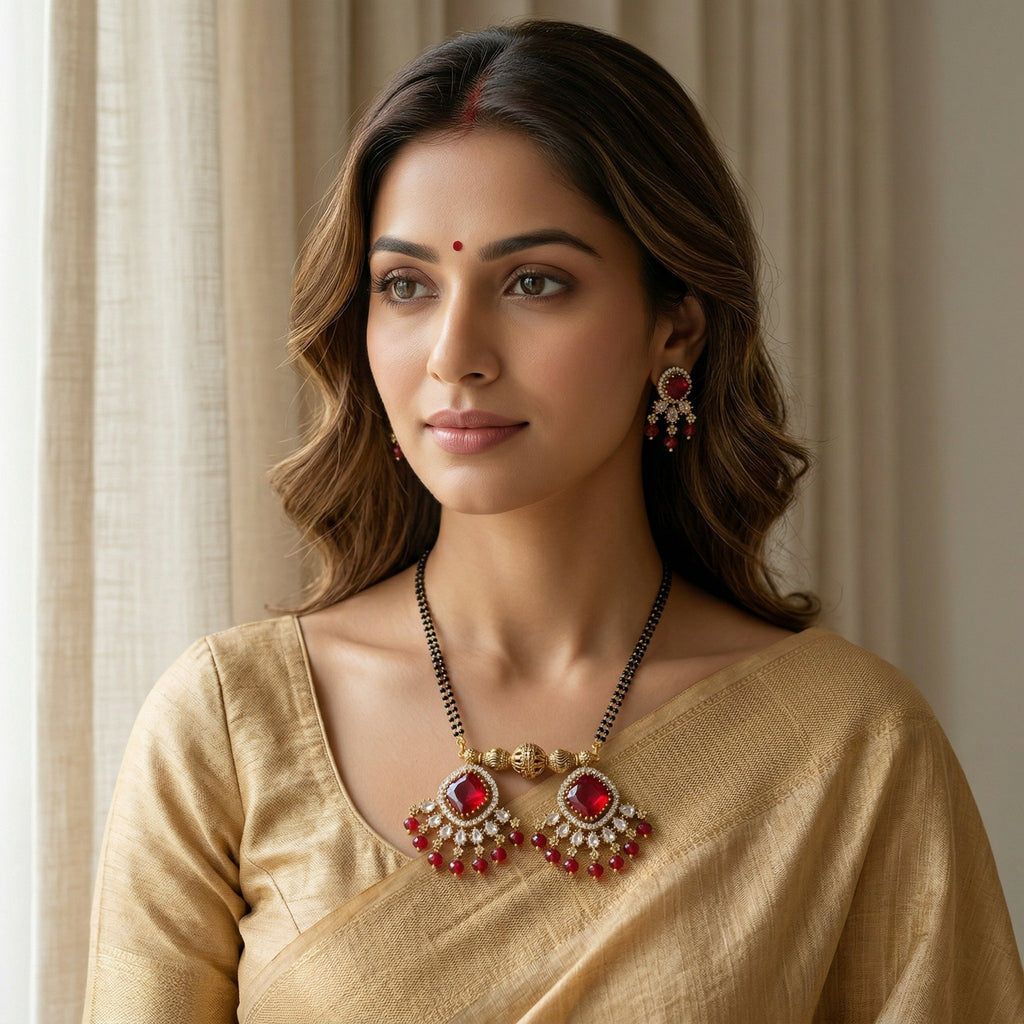 Ruby Stone Mangalsutra Set for Women – Gold Daily Wear | Ruhasya jewellery - Mangalsutra Set | Ivvati Art Jewellery