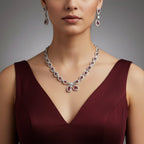 Ruby Teardrop Statement Necklace Set with Earrings for Women jewellery - Necklace Set | Ivvati Art Jewellery