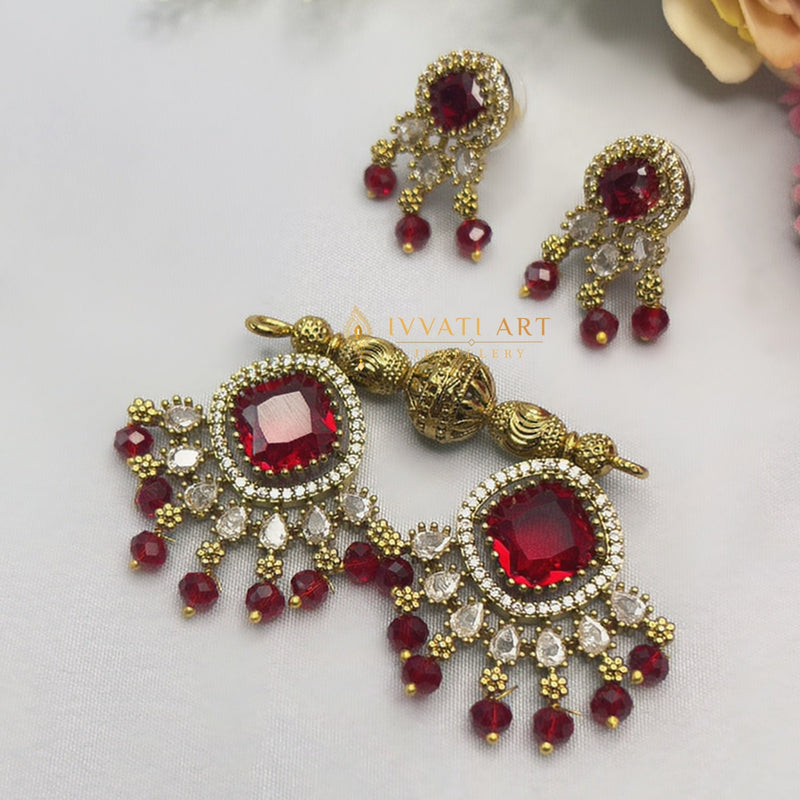 Gold ruby stone mangalsutra set for women daily wear jewellery with earrings
