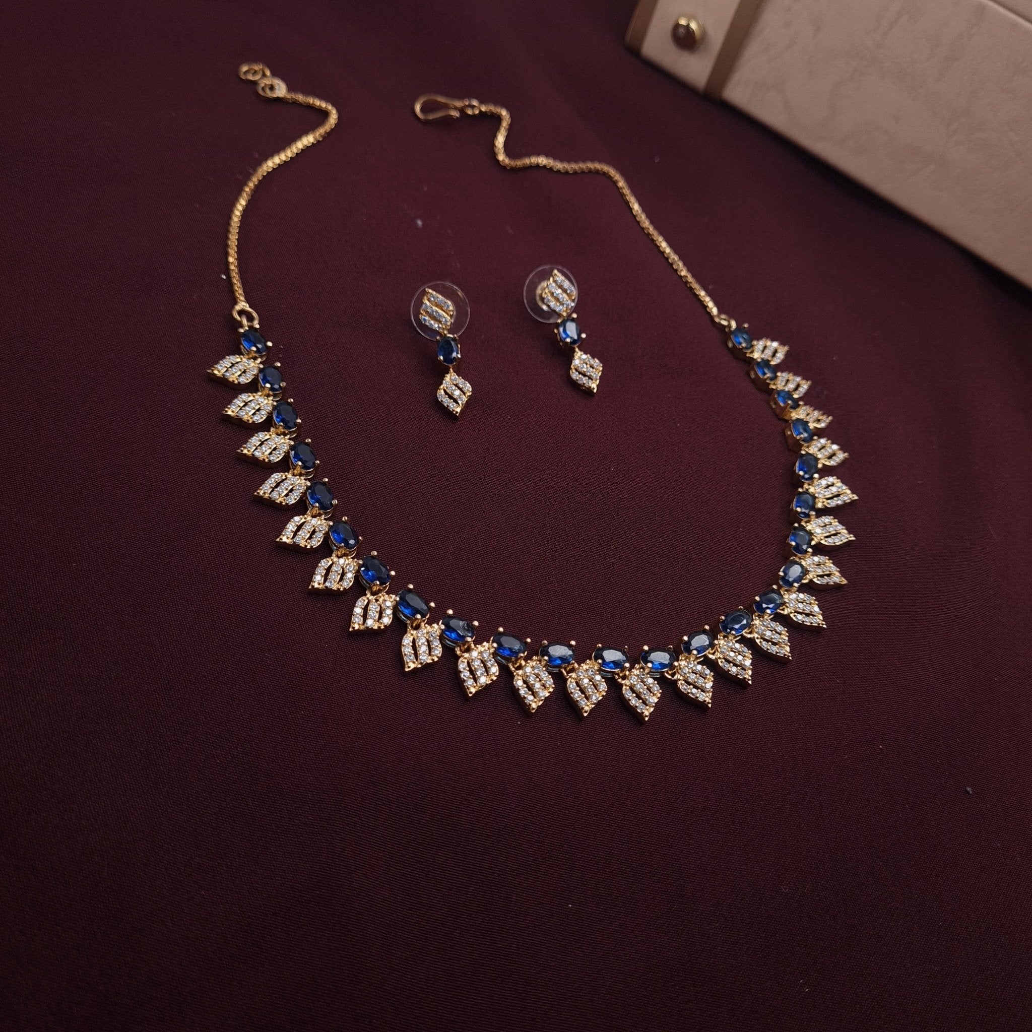 Sapphire Glow CZ Necklace Set jewellery - JEWELLERY SET | Ivvati Art Jewellery