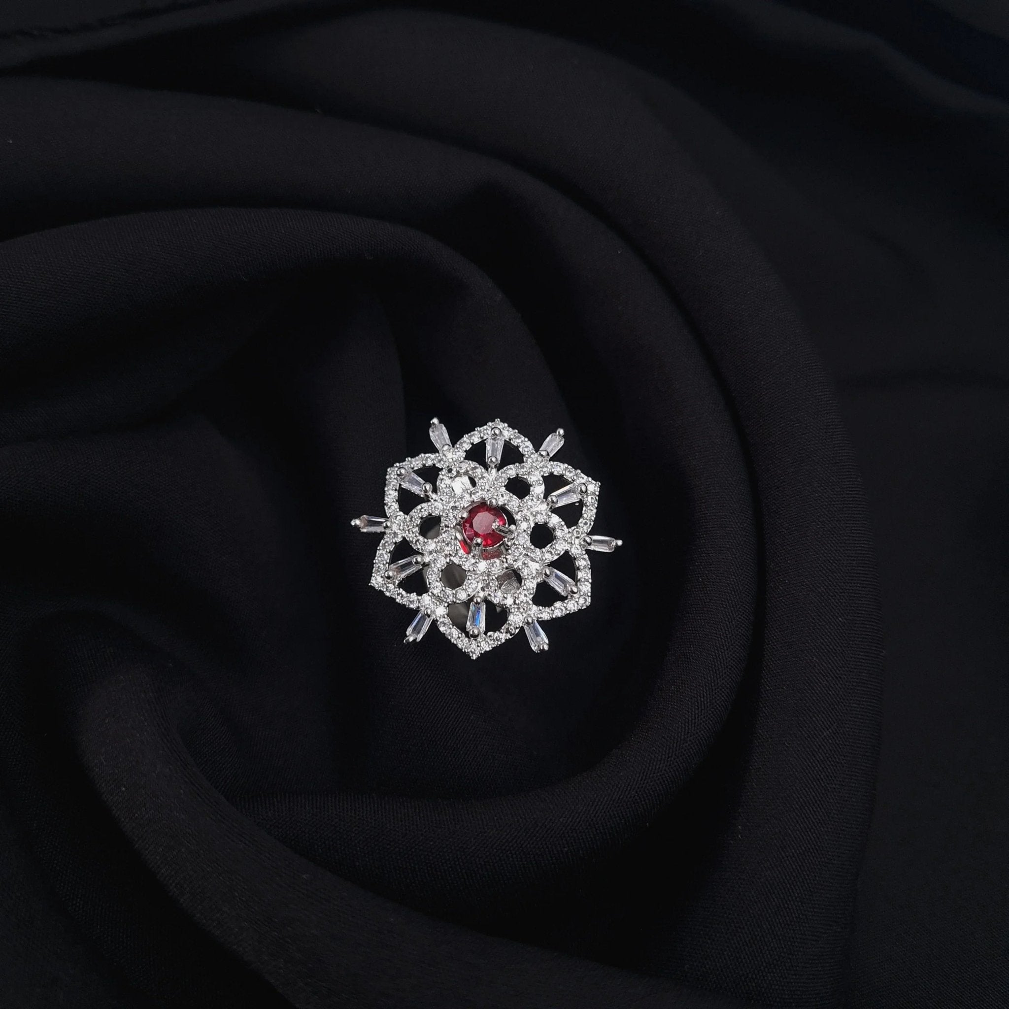 Silver AD Red Stone Ring jewellery - Rings | Ivvati Art Jewellery