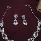 Silver CZ Necklace with Stone Drop Pendant jewellery - JEWELLERY SET | Ivvati Art Jewellery