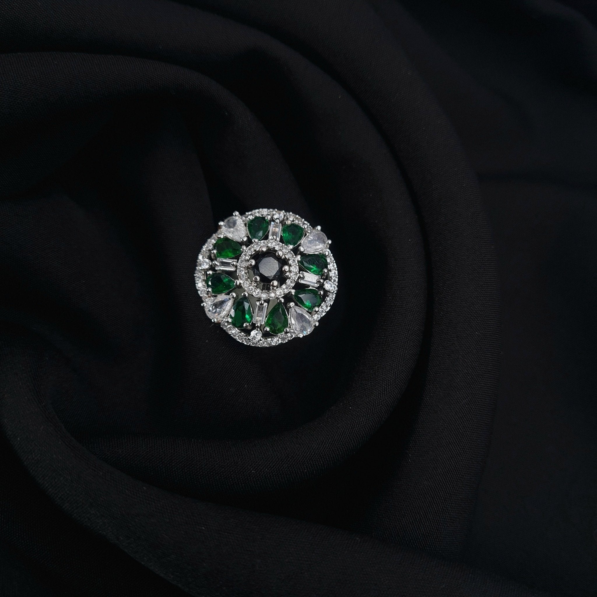 Silver CZ Ring with Stones – Sparkling Adjustable Design jewellery - Rings | Ivvati Art Jewellery