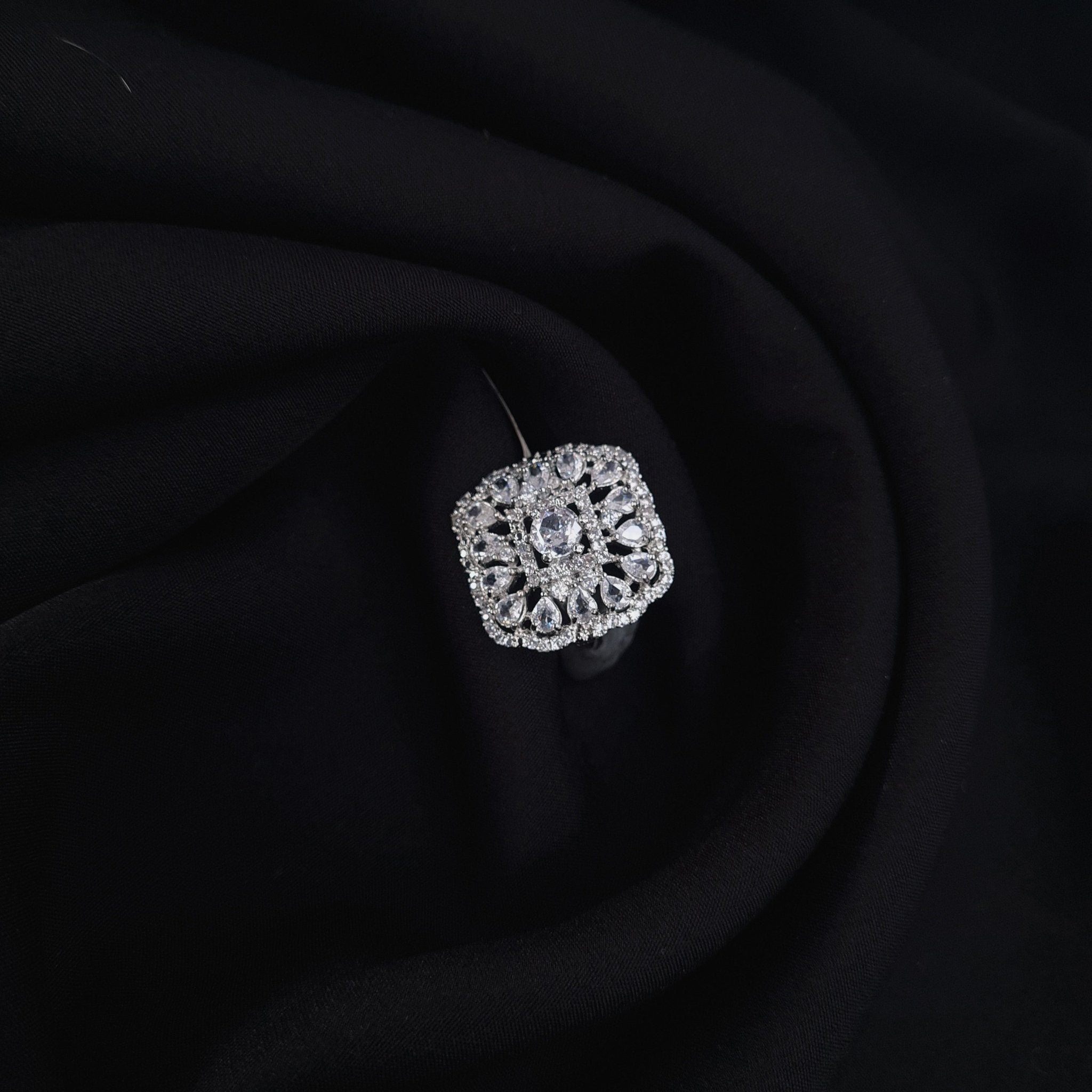 Square Silver CZ Ring – Bold Adjustable Design jewellery - Rings | Ivvati Art Jewellery