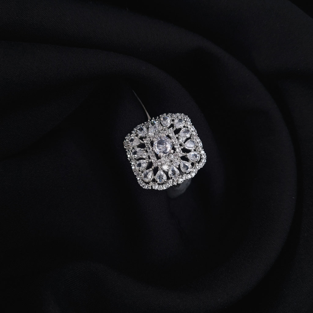 Square Silver CZ Ring – Bold Adjustable Design jewellery - Rings | Ivvati Art Jewellery