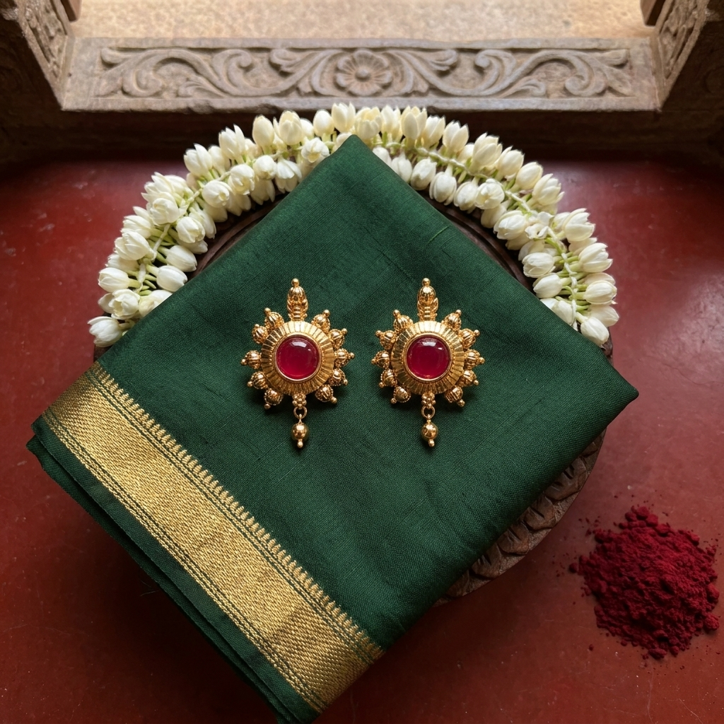 ivvati surya kundan stud earrings traditional gold red stone earrings for women