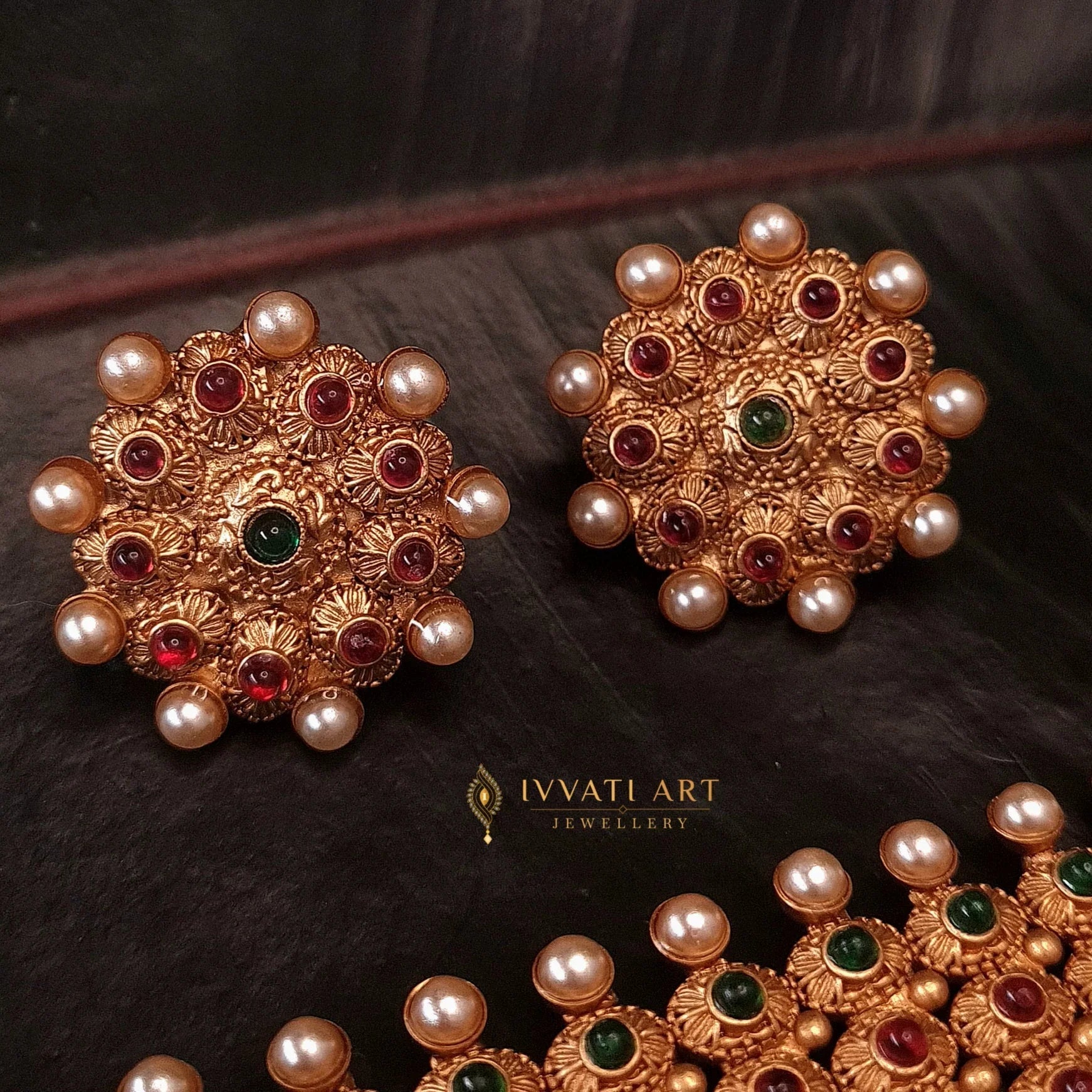 Traditional Choker Set with Red - Green Stones jewellery - Copper | Ivvati Art Jewellery