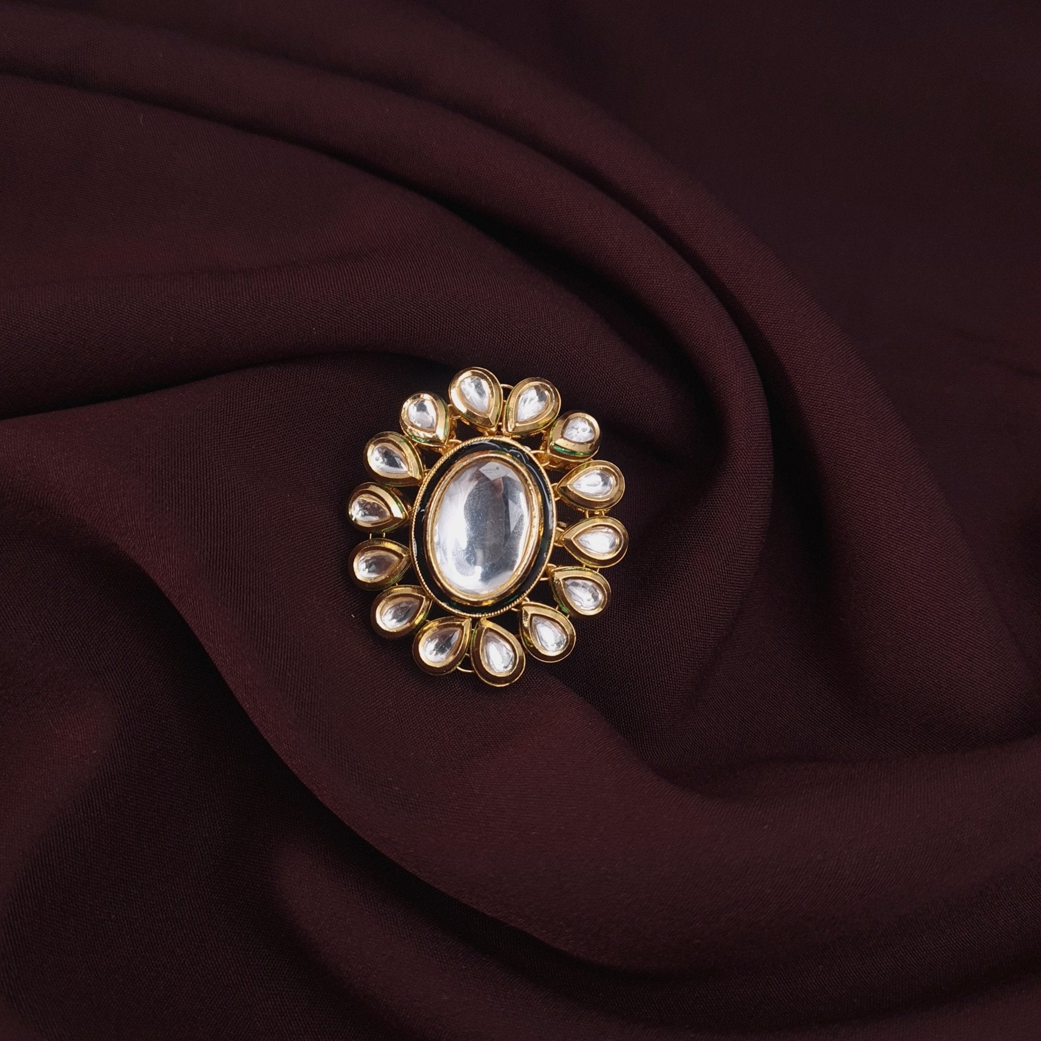 Traditional Kundan Ring – Gold Finish Adjustable Design jewellery - Rings | Ivvati Art Jewellery