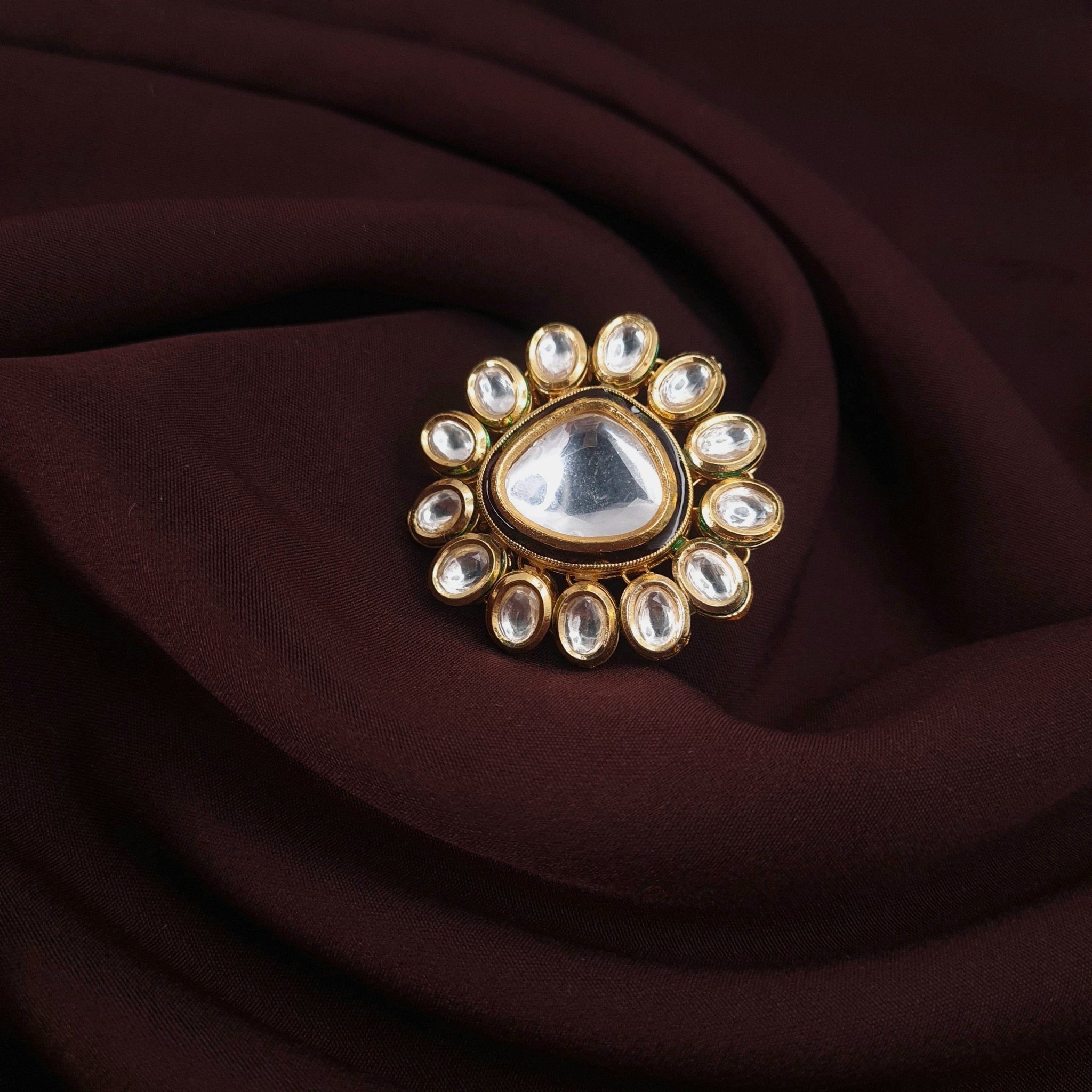 Traditional Kundan Ring – Gold Finish Adjustable Design jewellery - Rings | Ivvati Art Jewellery