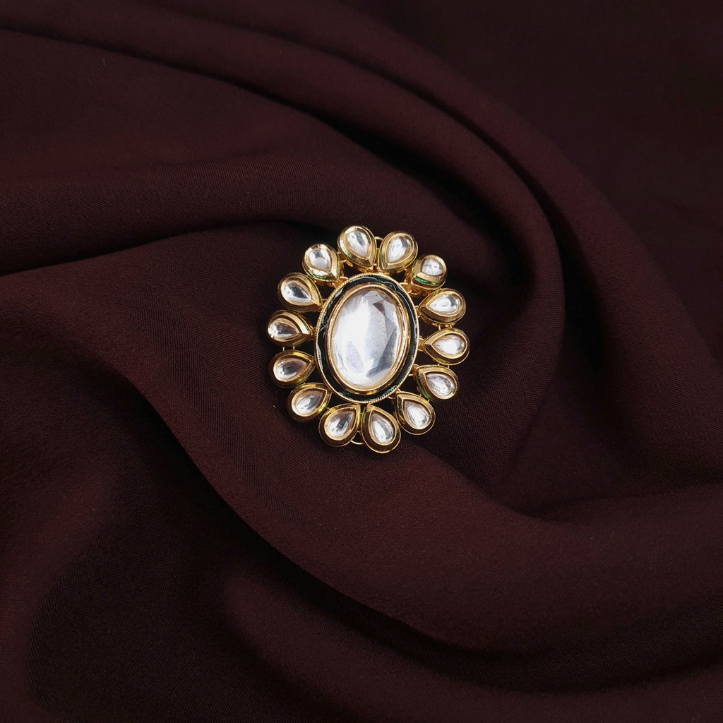 Traditional Kundan Ring – Gold Finish Adjustable Design jewellery - Rings | Ivvati Art Jewellery