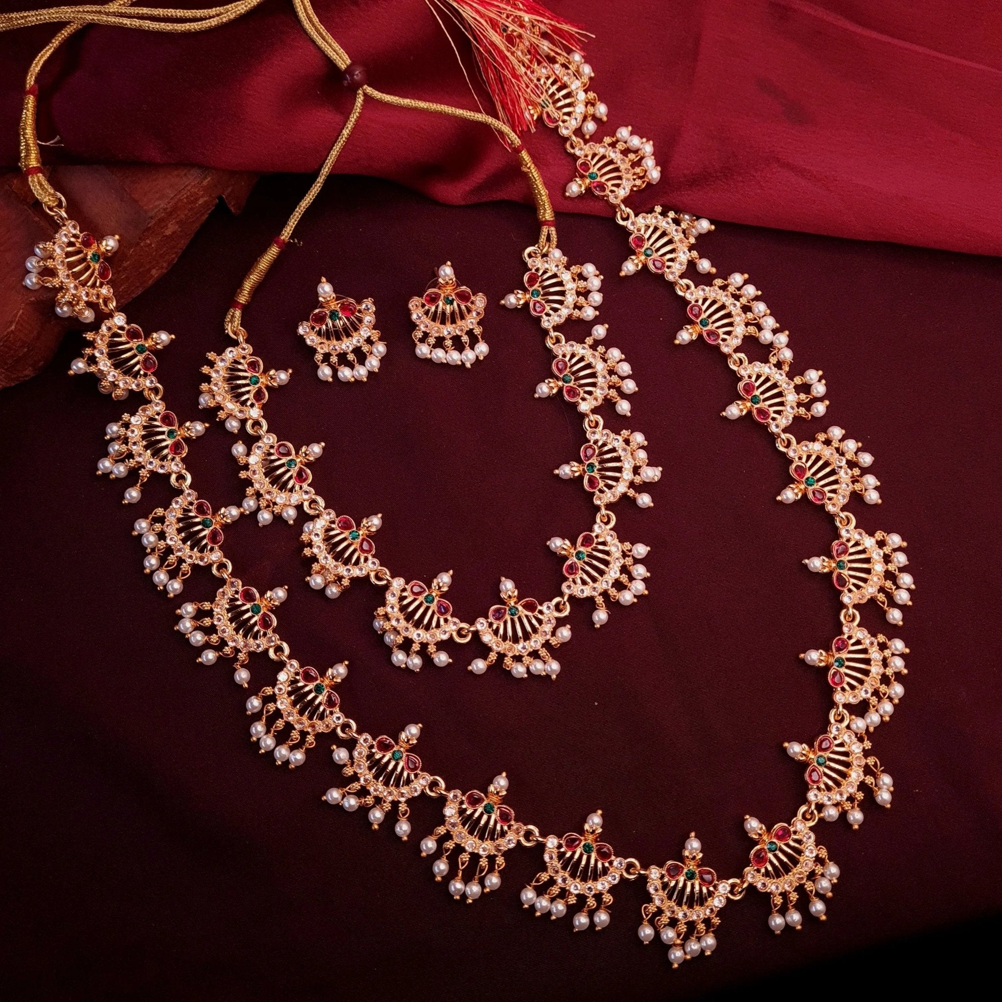 Traditional Long & Short Combo Necklace jewellery - Copper | Ivvati Art Jewellery