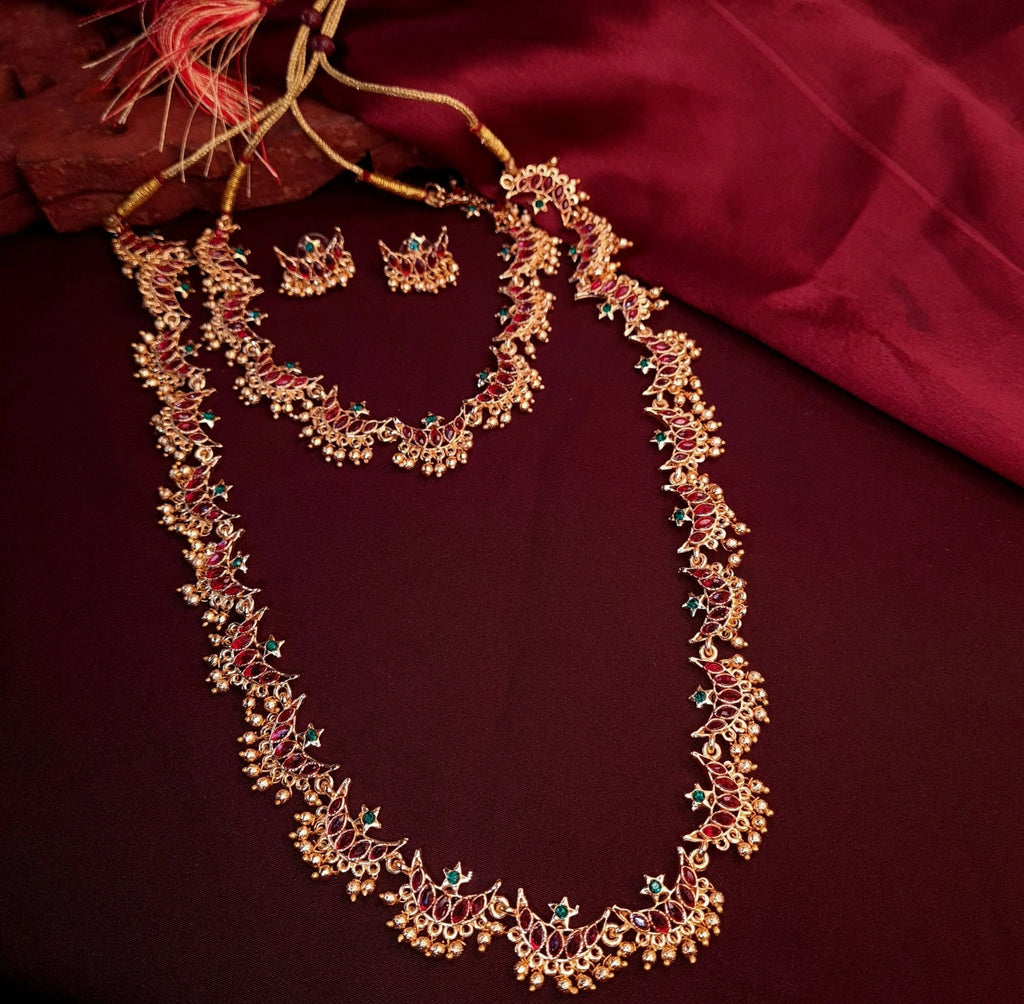 Traditional Long & Short Combo Necklace Set jewellery - Copper | Ivvati Art Jewellery