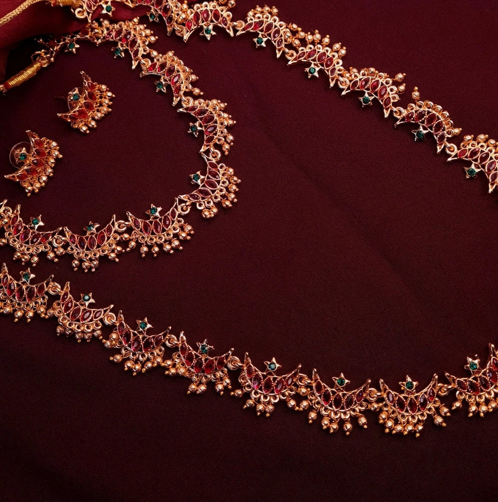 Traditional Long & Short Combo Necklace Set jewellery - Copper | Ivvati Art Jewellery