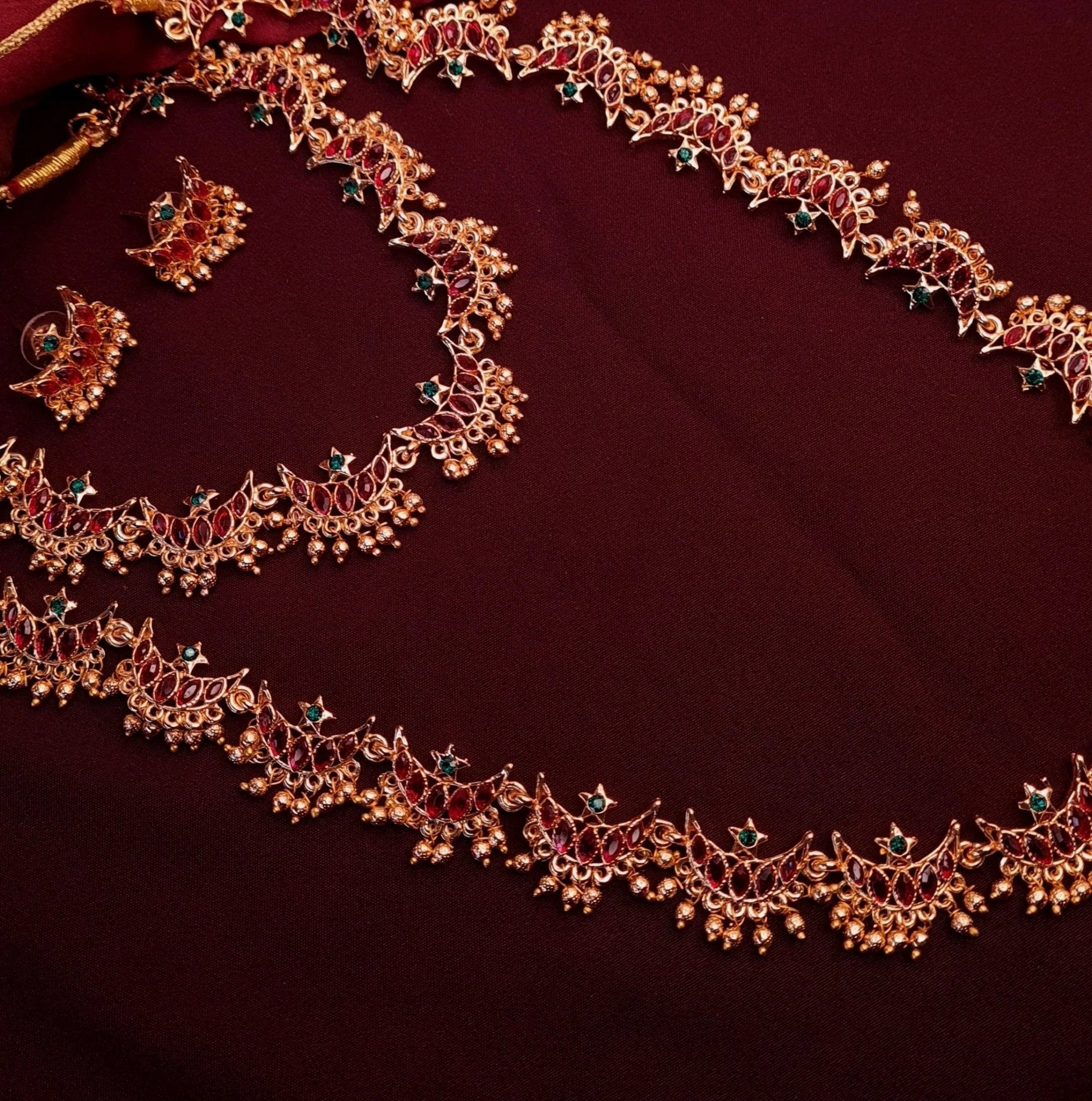 Traditional Long & Short Combo Necklace Set jewellery - Copper | Ivvati Art Jewellery