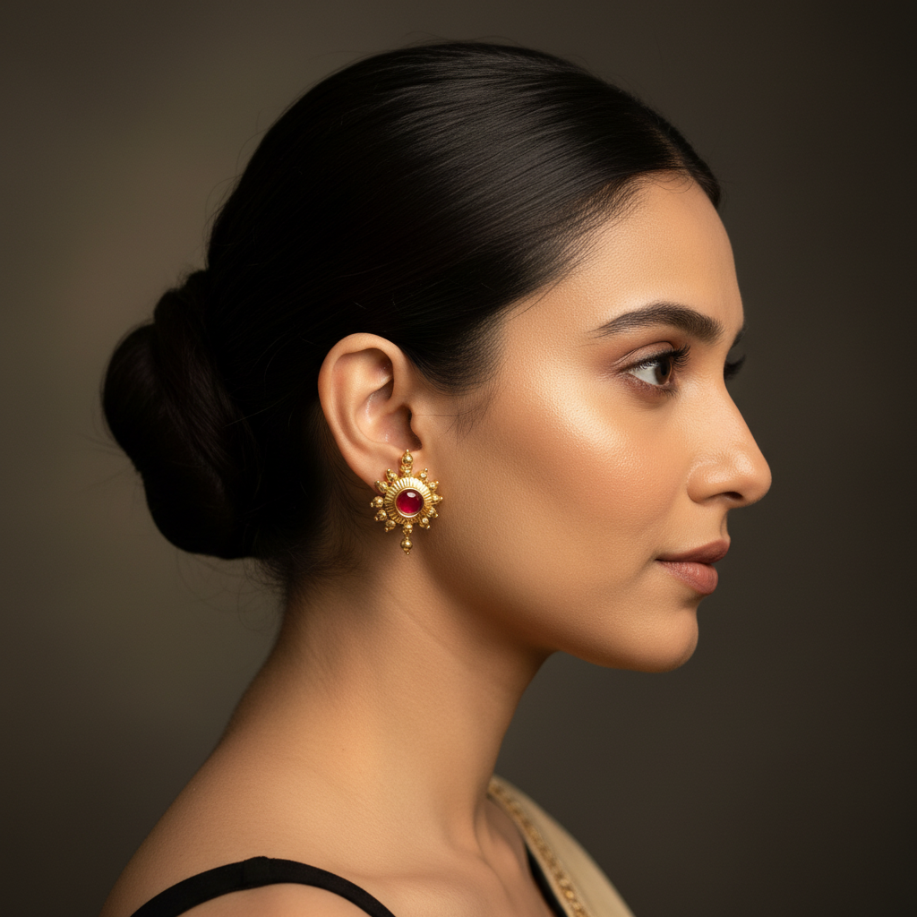 ivvati surya kundan stud earrings traditional gold red stone earrings for women